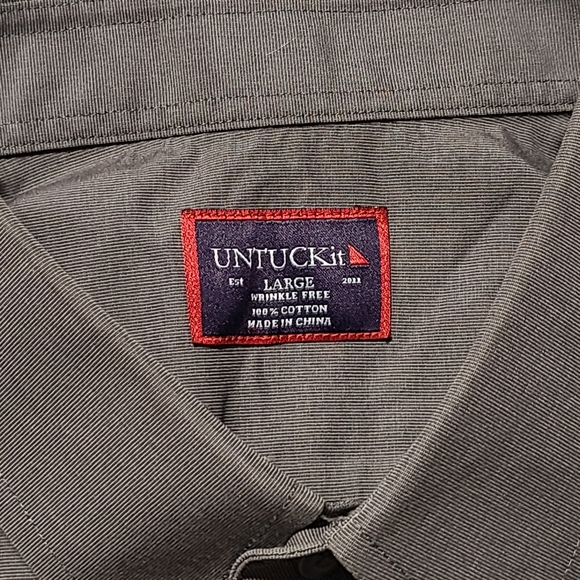 Untuckit Shirt Mens Large Gray Wrinkle Free Preppy Work Casual Button Front - Picture 3 of 5